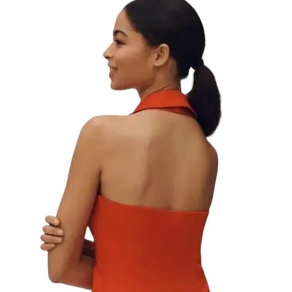 Maeve Anthropologie Ribbed Tube Dress Red Midi Halter S - Picture 4 of 15